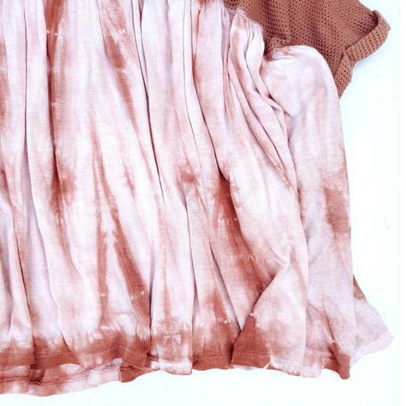 Mono B Orange White Dyed Mesh Detail Oversized Top - Picture 2 of 6